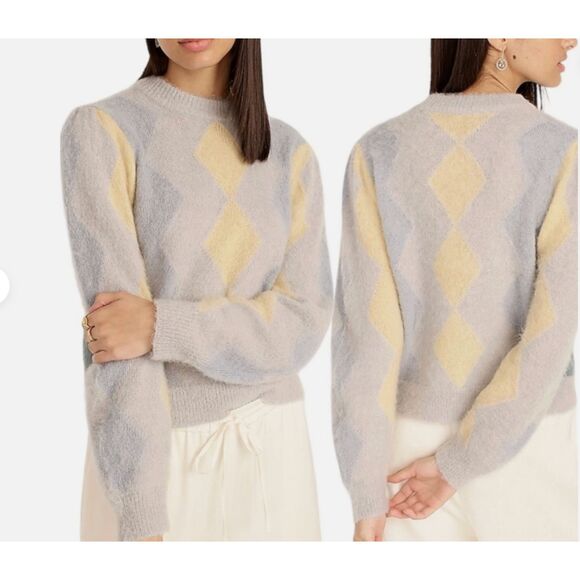 J.crew Womens Pullover Diamond-checked Cropped Crewneck Sweater Size Medium - Picture 2 of 16